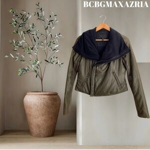 BCBG Asymmetrical Fleece Olive Military Green Emerson Jacket Lightweight Moto M
